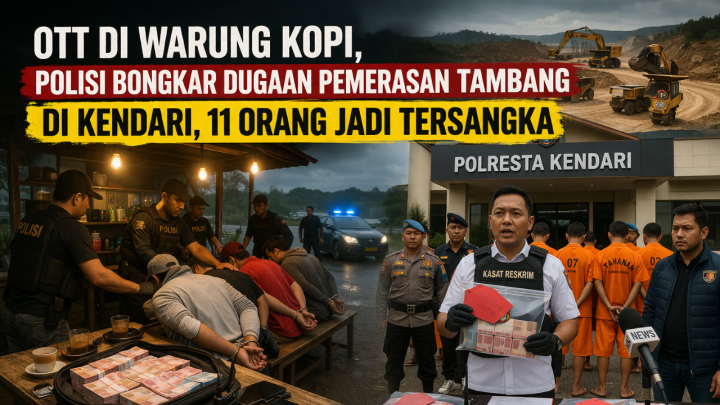 OTT di Warung Kopi, Polisi Bongkar Dugaan Pemerasan Tambang di Kendari, 11 Orang Jadi Tersangka pemerasan tambang Kendari